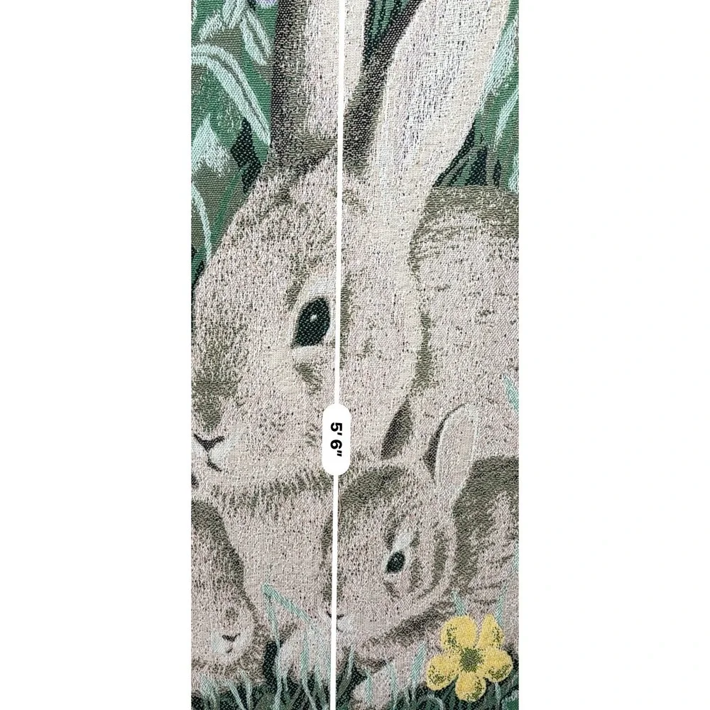 Vintage Woven Bunny Rabbit Tapestry Throw Blanket Fringe Easter Cottagecore